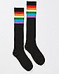 Athletic Rainbow Stripe Knee High Socks - Black
