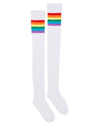 White Rainbow Pride Stripe Over the Knee Socks