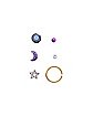 Moon Star Nose Ring 6 Pack - 18 Gauge