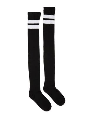 Athletic Stripe Over the Knee Socks - Black and White - Spencer's