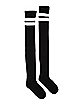 Dual Athletic Stripe Over The Knee Socks - Black and White