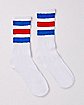 Athletic Stripe Crew Socks - White and Blue with Red