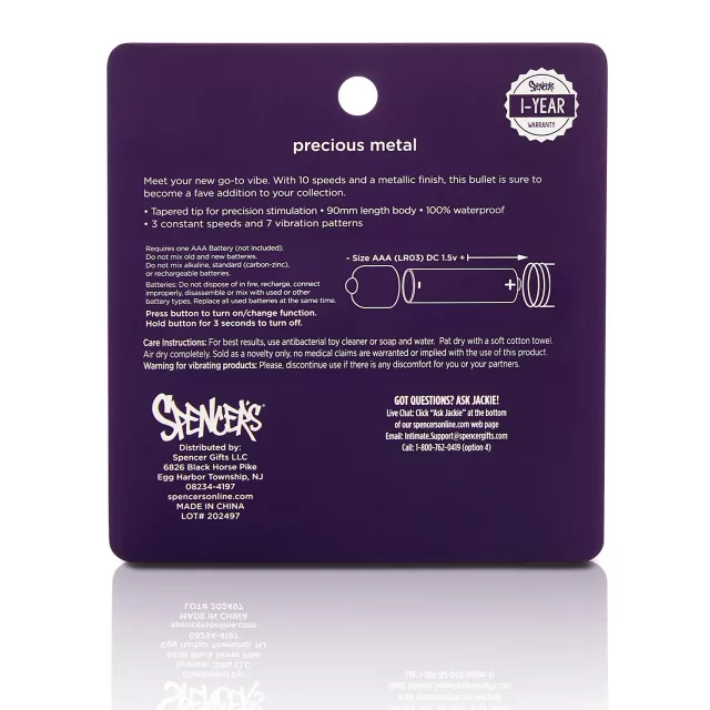 Precious Metal 10-Function Waterproof Bullet Vibrator 4 Inch Purple - Hott Love at Spencer's