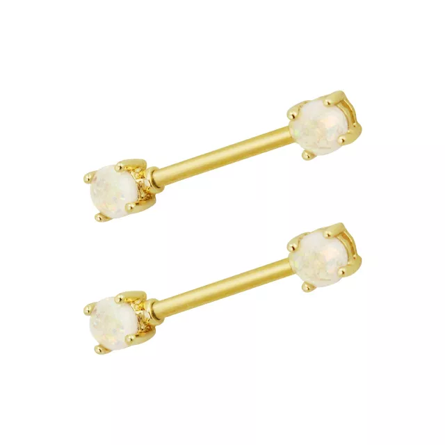 White Opal-Effect Nipple Barbells - 14 Gauge