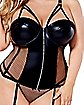 Plus Size Fishnet Wet Look Corset and G-String Panties Set