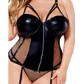 Plus Size Fishnet Wet Look Corset and G-String Panties Set at Spencer's