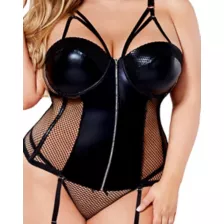 Plus Size Fishnet Wet Look Corset and G-String Panties Set at Spencer's