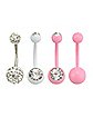 Pink and Silver CZ Belly Ring 4 Pack - 14 Gauge