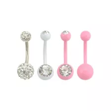 Pink and Silver CZ Belly Ring 4 Pack - 14 Gauge at Spencer's