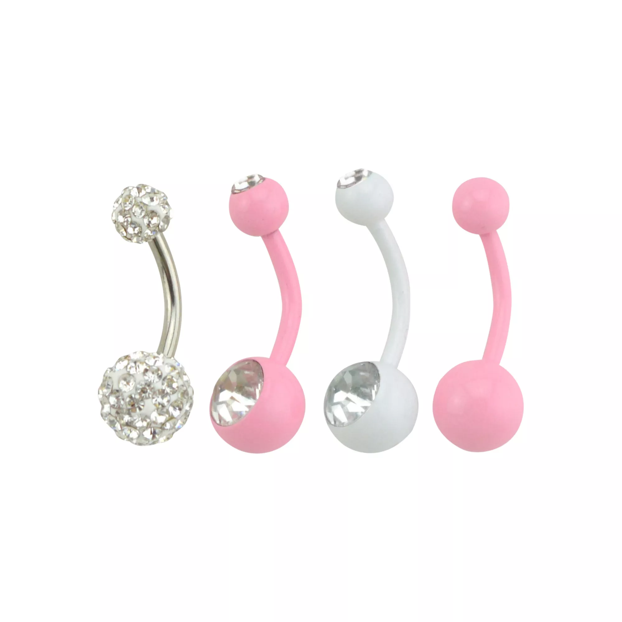 Pink and Silver CZ Belly Ring 4 Pack - 14 Gauge at Spencer's