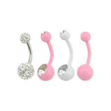 Pink and Silver CZ Belly Ring 4 Pack - 14 Gauge at Spencer's