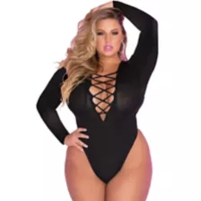 Plus Size Black Lace-Up Bodysuit at Spencer's
