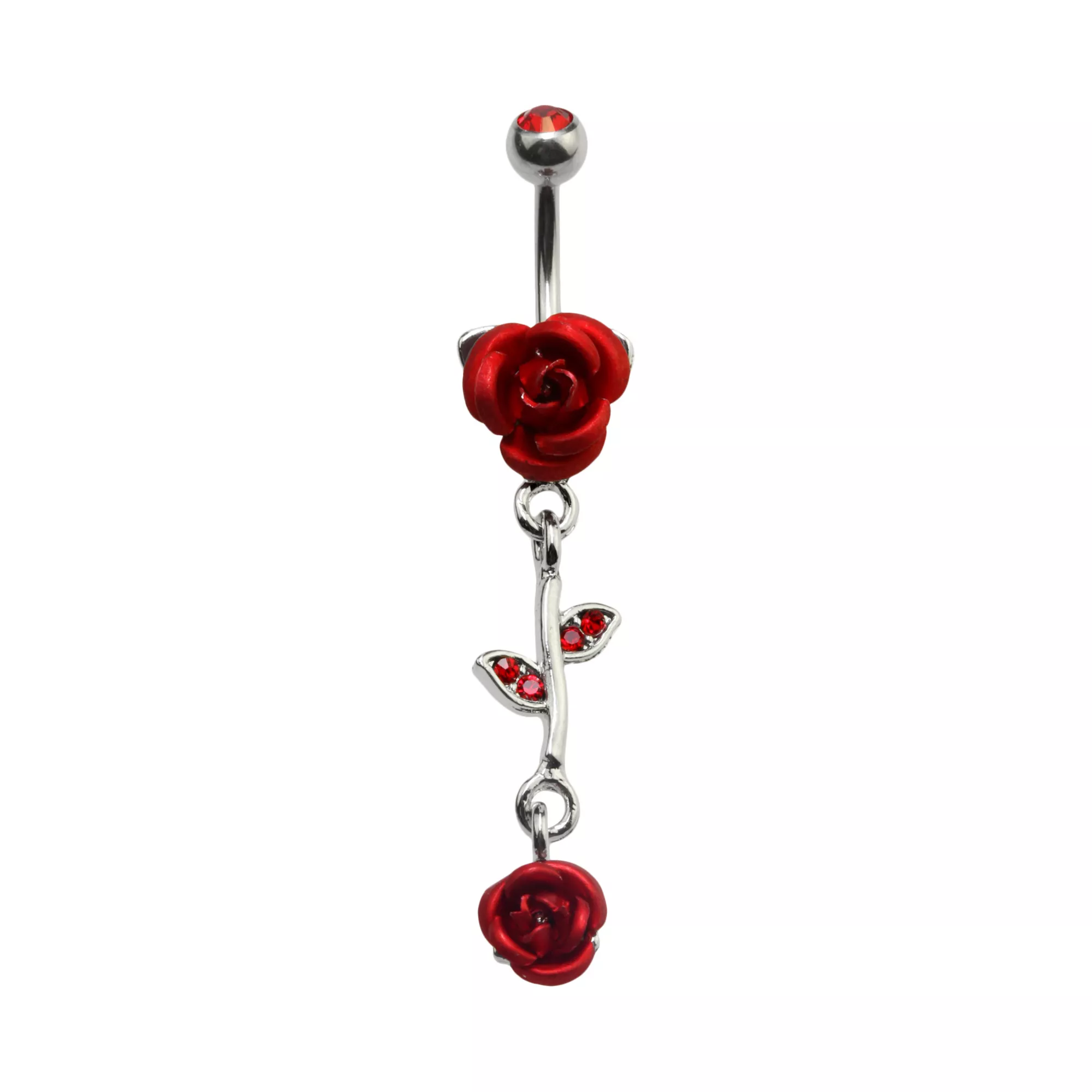 Rose CZ Dangle Belly Ring - 14 Gauge