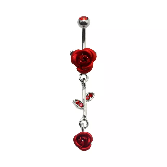 Rose CZ Dangle Belly Ring - 14 Gauge at Spencer's