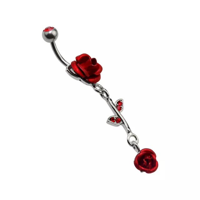 Rose CZ Dangle Belly Ring - 14 Gauge at Spencer's