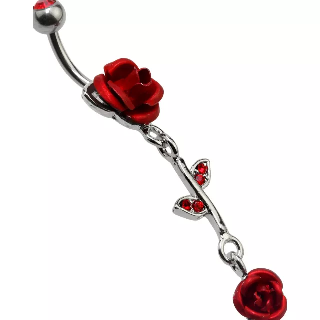 Rose CZ Dangle Belly Ring - 14 Gauge at Spencer's