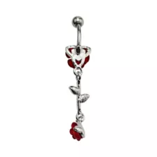 Rose CZ Dangle Belly Ring - 14 Gauge at Spencer's