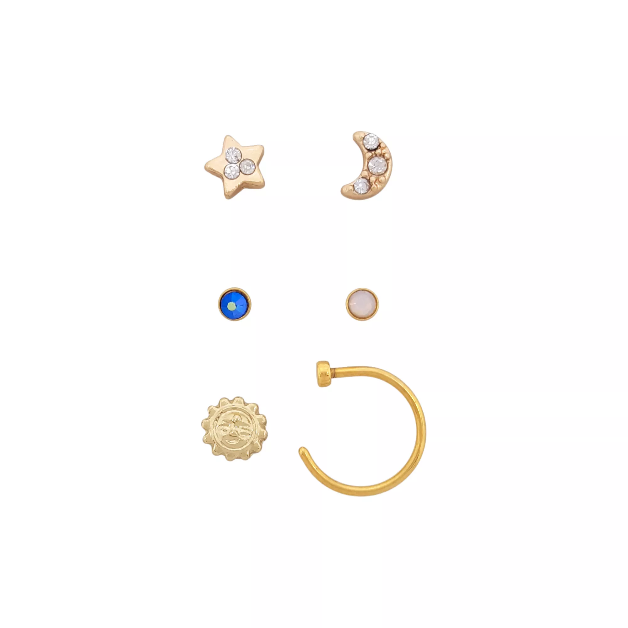 Multi-Pack Moon and Star Nose Rings 6 Pack - 20 Gauge at Spencer's