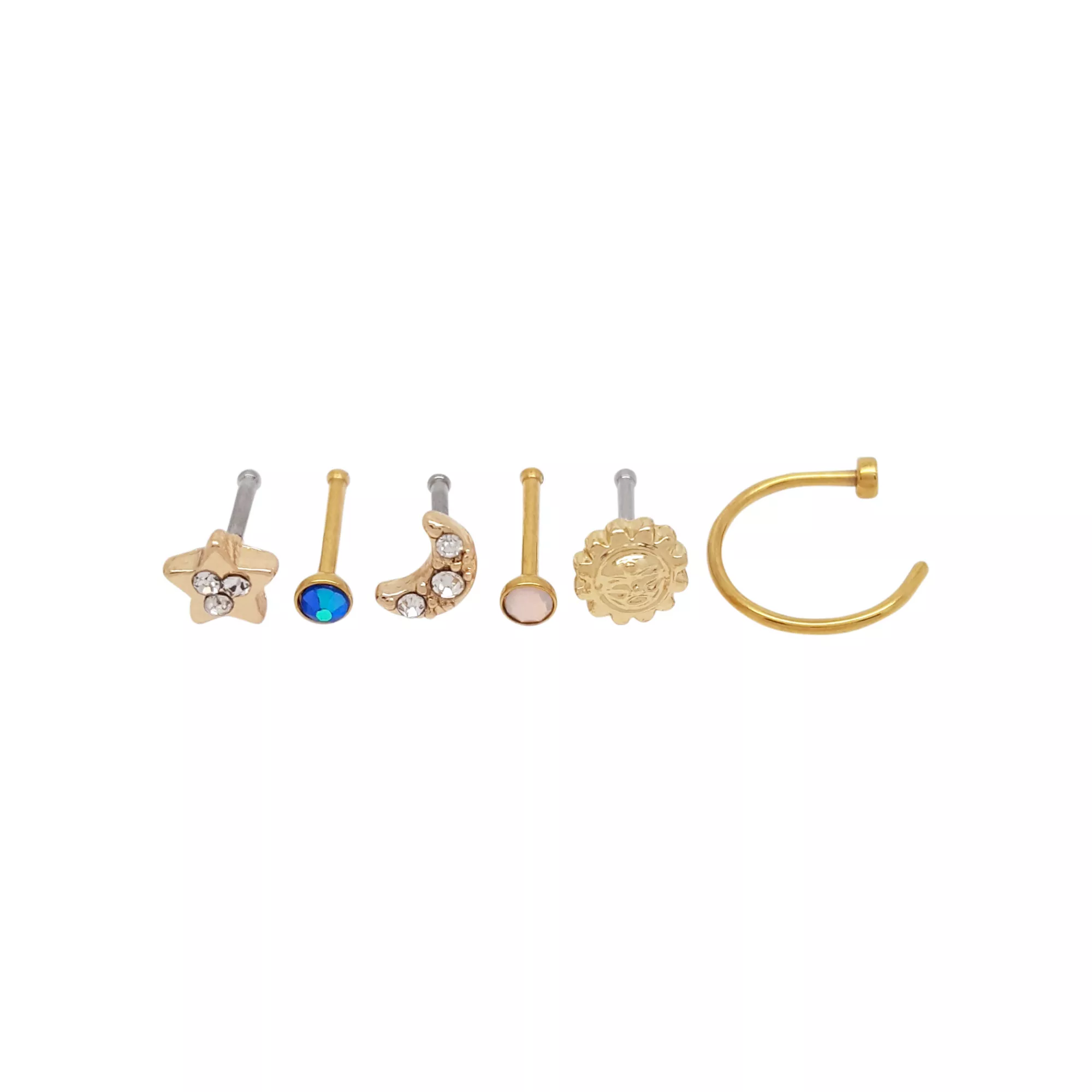 Multi-Pack Moon and Star Nose Rings 6 Pack - 20 Gauge at Spencer's