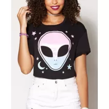 Stars and Moon Alien Crop T-Shirt at Spencer's