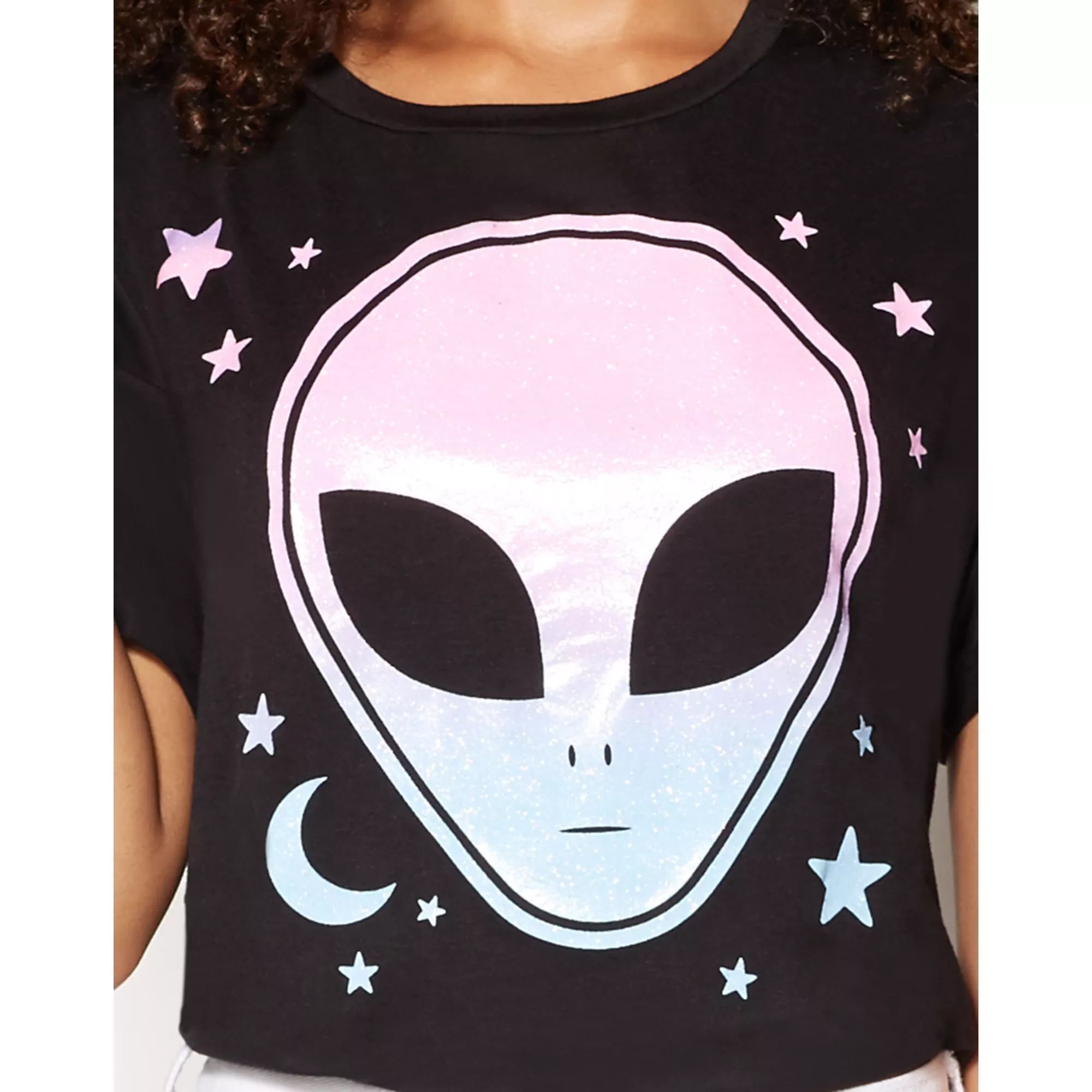 Stars and Moon Alien Crop T-Shirt at Spencer's