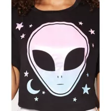 Stars and Moon Alien Crop T-Shirt at Spencer's