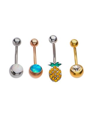 Multi-Pack Pineapple CZ Belly Rings 4 Pack - 14 Gauge