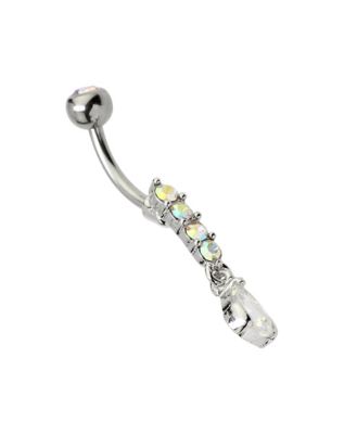 CZ Teardrop Dangle Belly Ring - 14 Gauge