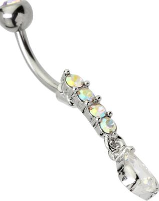 CZ Teardrop Dangle Belly Ring - 14 Gauge