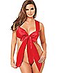 Plus Size Satin Bow Teddy - Red