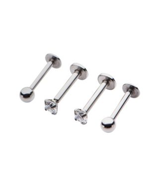 Multi-Pack CZ Labret Lip Rings 4 Pack - 16 Gauge