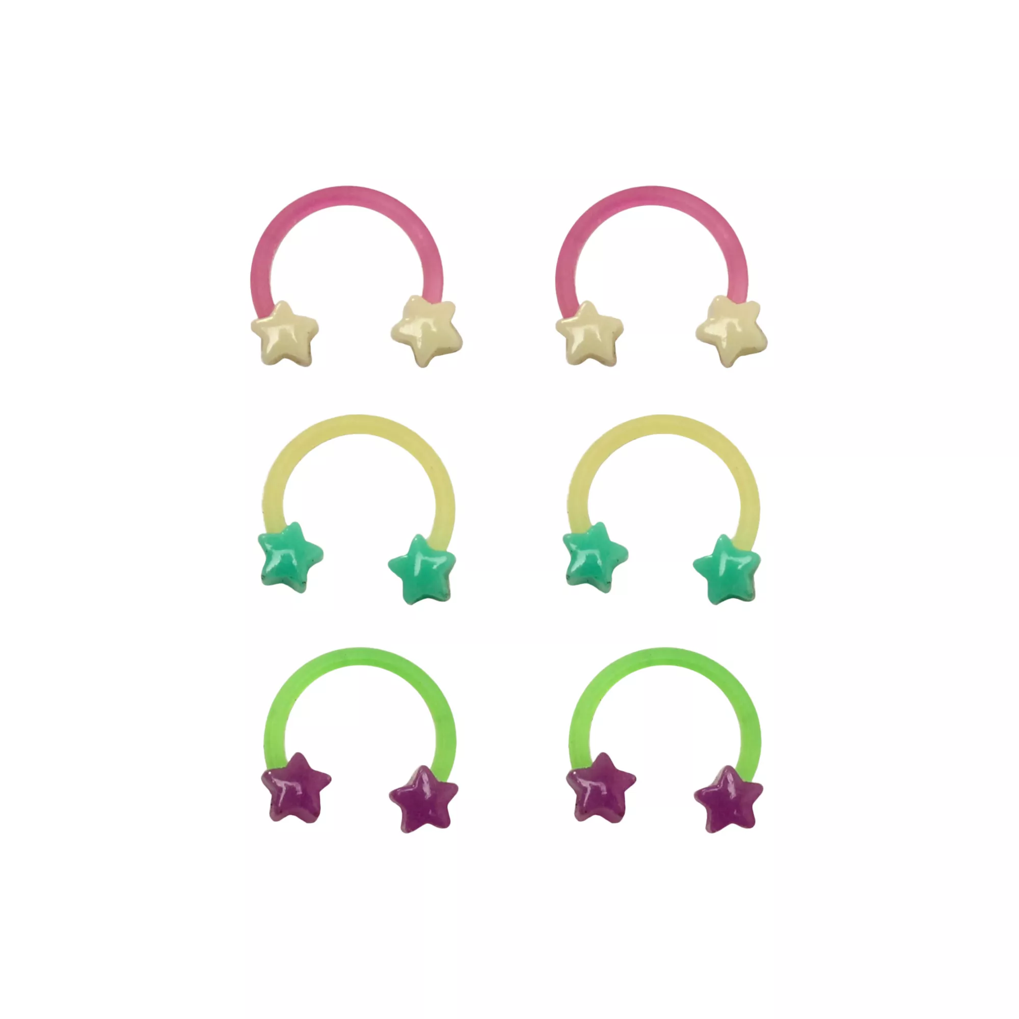 Multi-Pack Star Glow In The Dark Horseshoe Rings 3 Pair - 16 Gauge at Spencer's