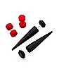 Black and Red Fake Tapers and Plugs Set 2 Pair - 18 Gauge