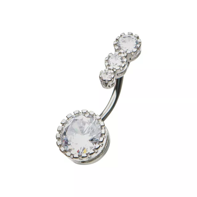 CZ Silver-Tone Belly Ring - 14 Gauge