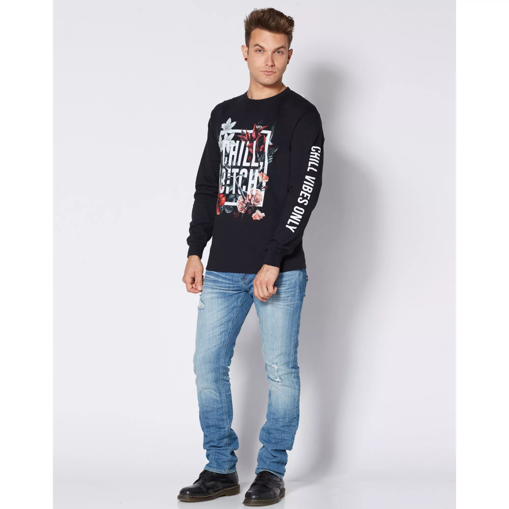 Chill Bitch Floral Long Sleeve T Shirt at Spencer's