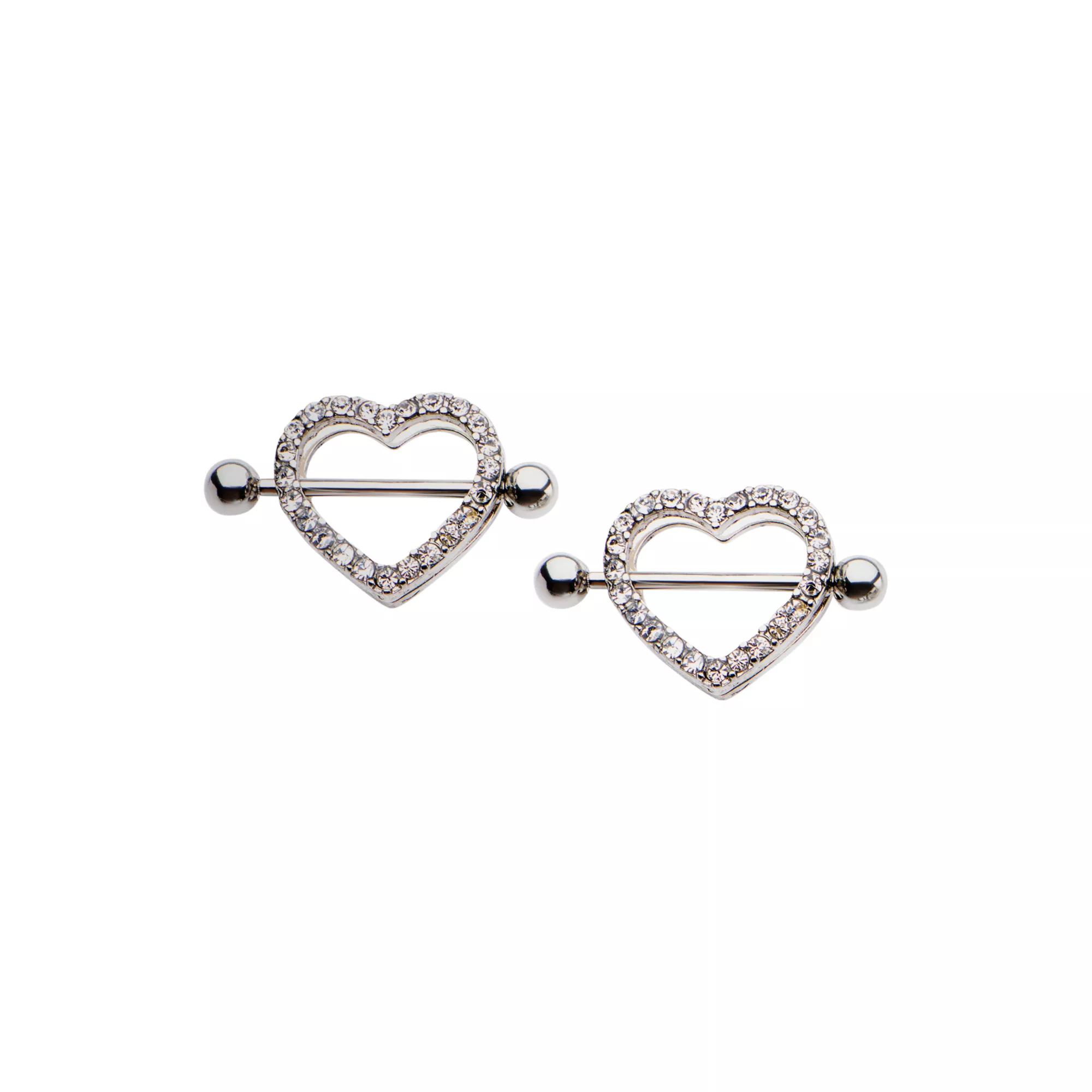 CZ Heart Nipple Shields - 14 Gauge