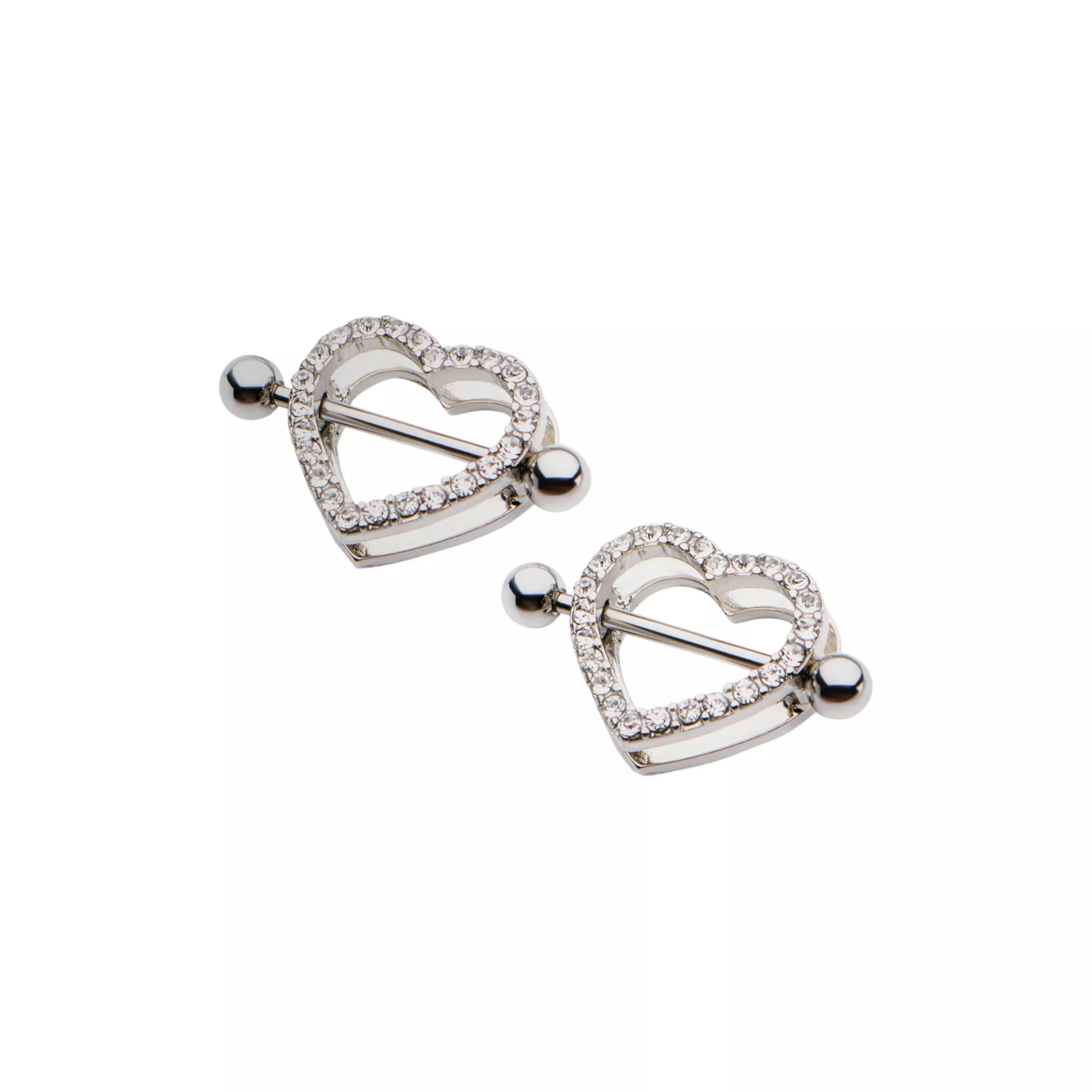 CZ Heart Nipple Shields - 14 Gauge