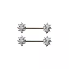 Flower CZ Nipple Barbells - 14 Gauge at Spencer's