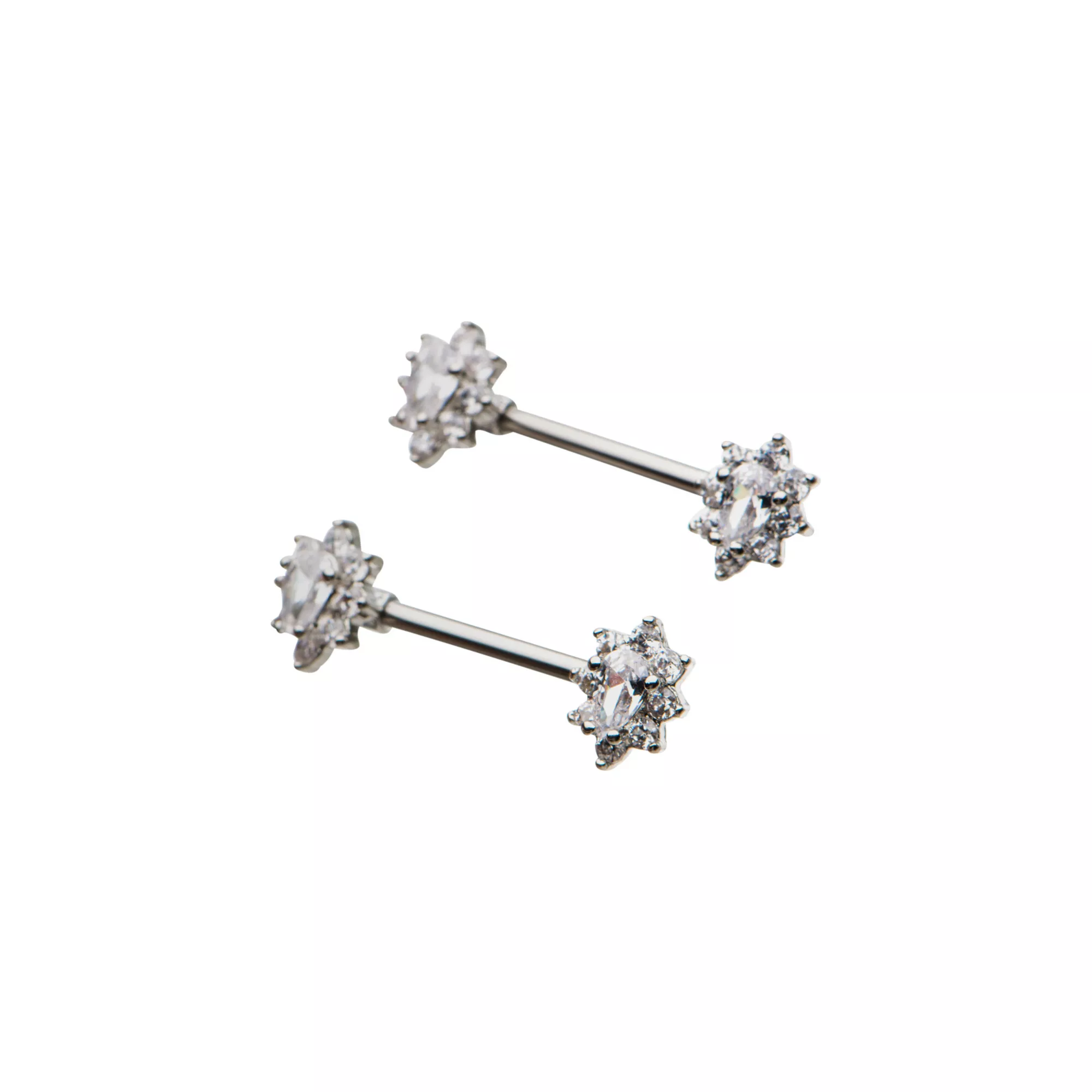 Clear CZ Flower Silver-Tone Nipple Barbells - 14 Gauge at Spencer's