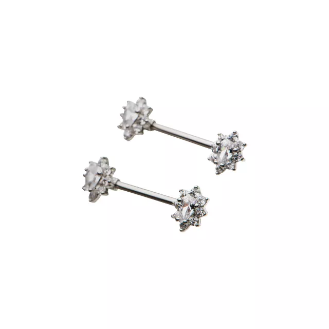 Flower CZ Nipple Barbells - 14 Gauge at Spencer's