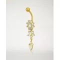 Goldtone CZ Flower Dangle Belly Ring - 14 Gauge at Spencer's