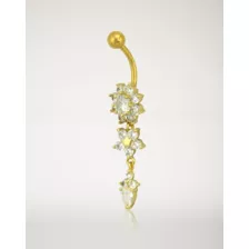 Goldtone CZ Flower Dangle Belly Ring - 14 Gauge at Spencer's