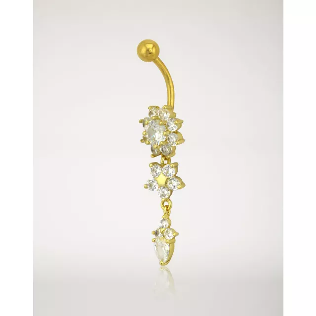 Goldtone CZ Flower Dangle Belly Ring - 14 Gauge at Spencer's