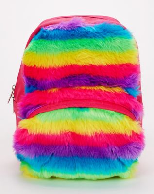 rainbow faux fur fashion mini backpack