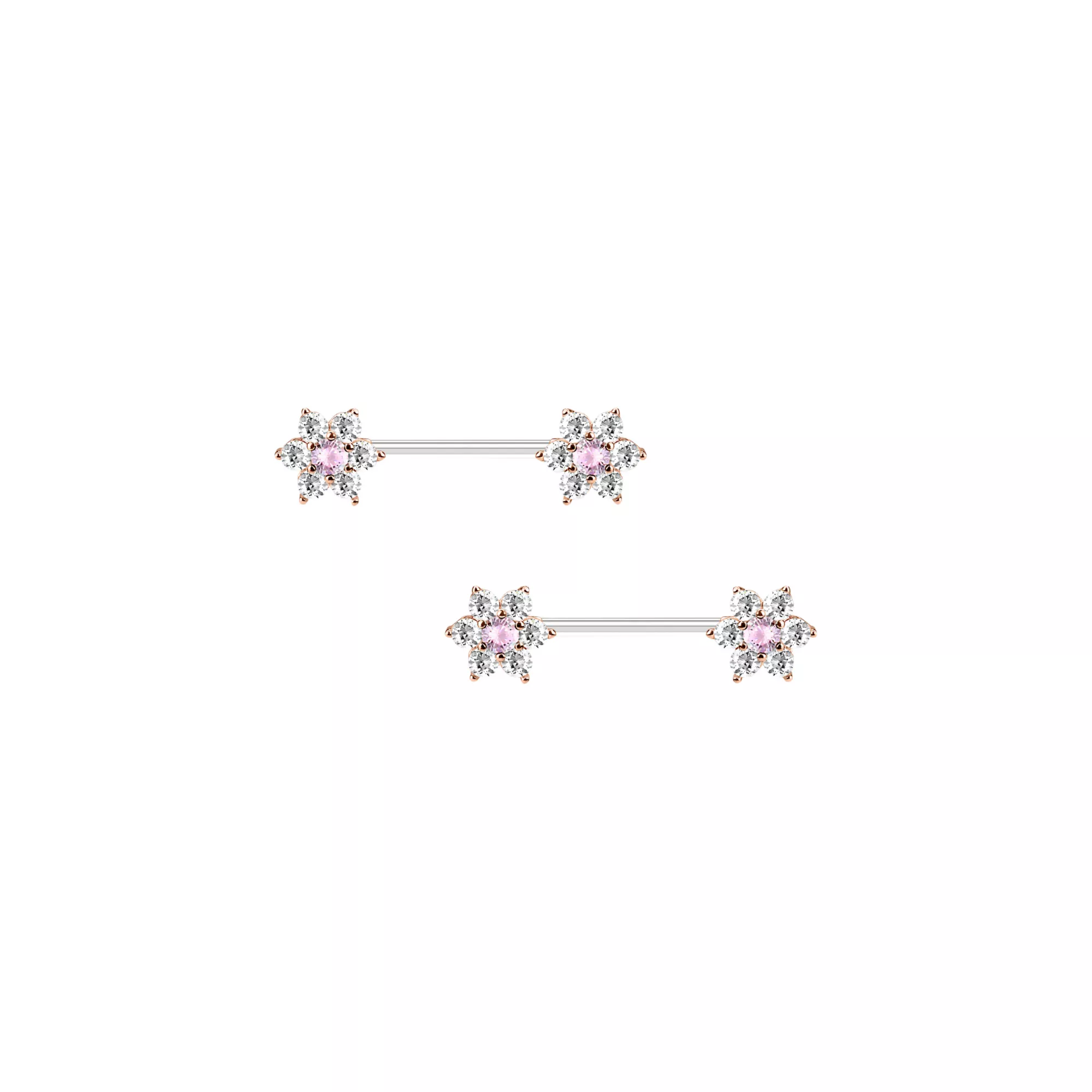 CZ Rose Gold  Flower Nipple Barbells at Spencer's