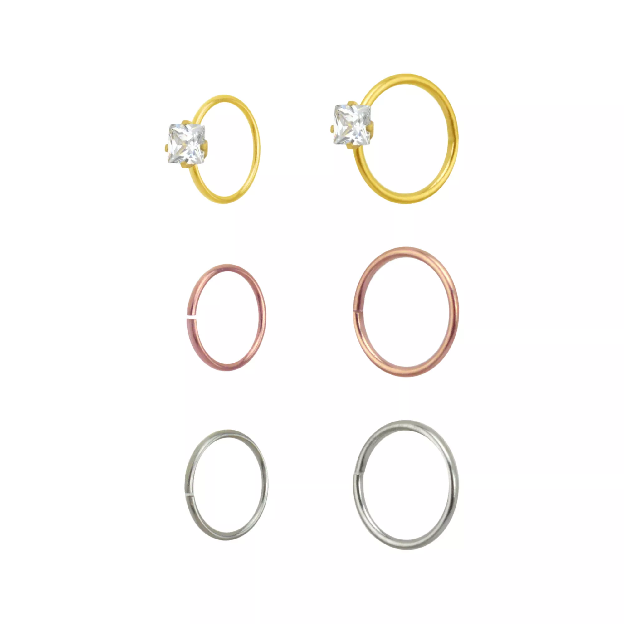 Multi-Pack CZ Hoop Nose Rings 6 Pack - 20 Gauge at Spencer's