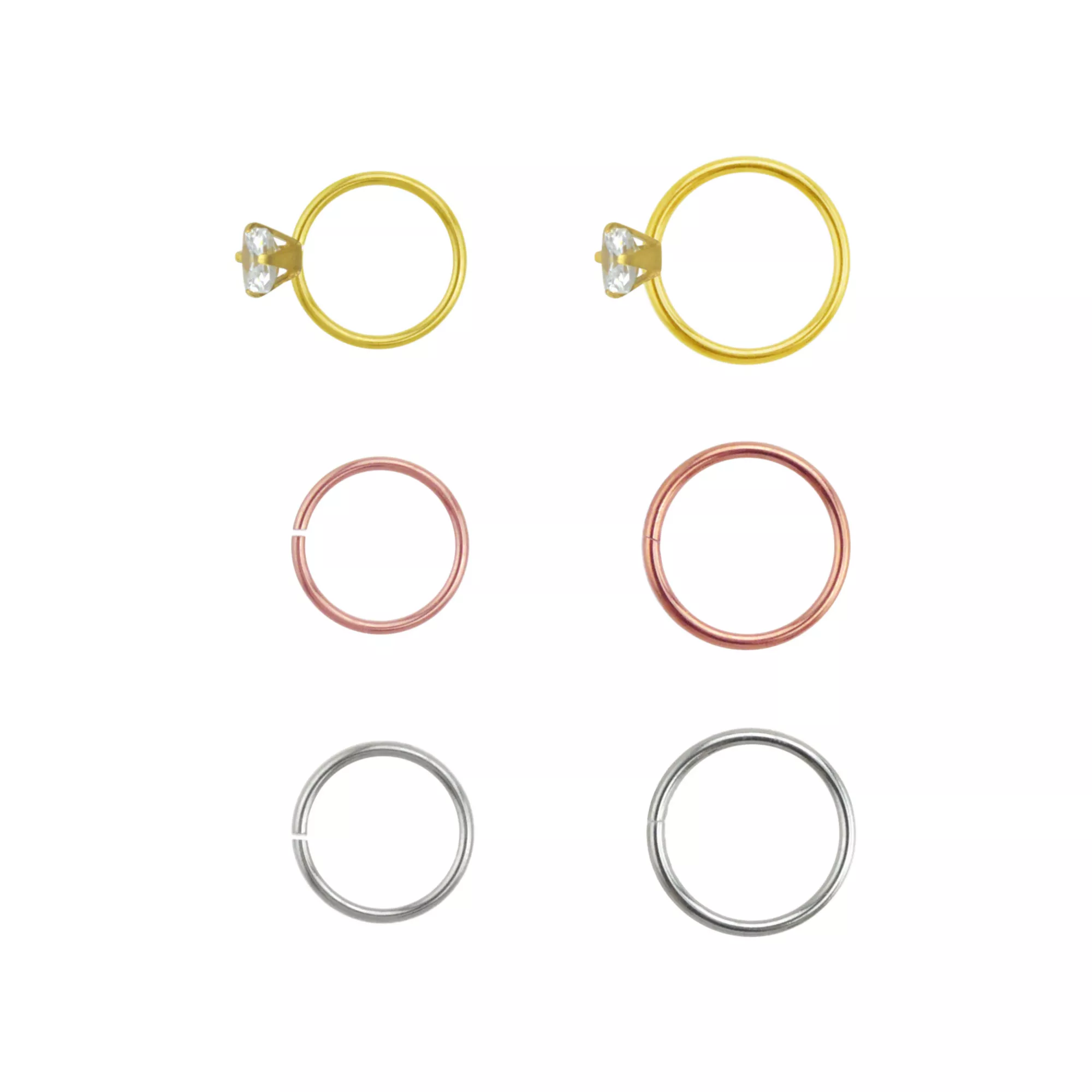 Multi-Pack CZ Hoop Nose Rings 6 Pack - 20 Gauge at Spencer's