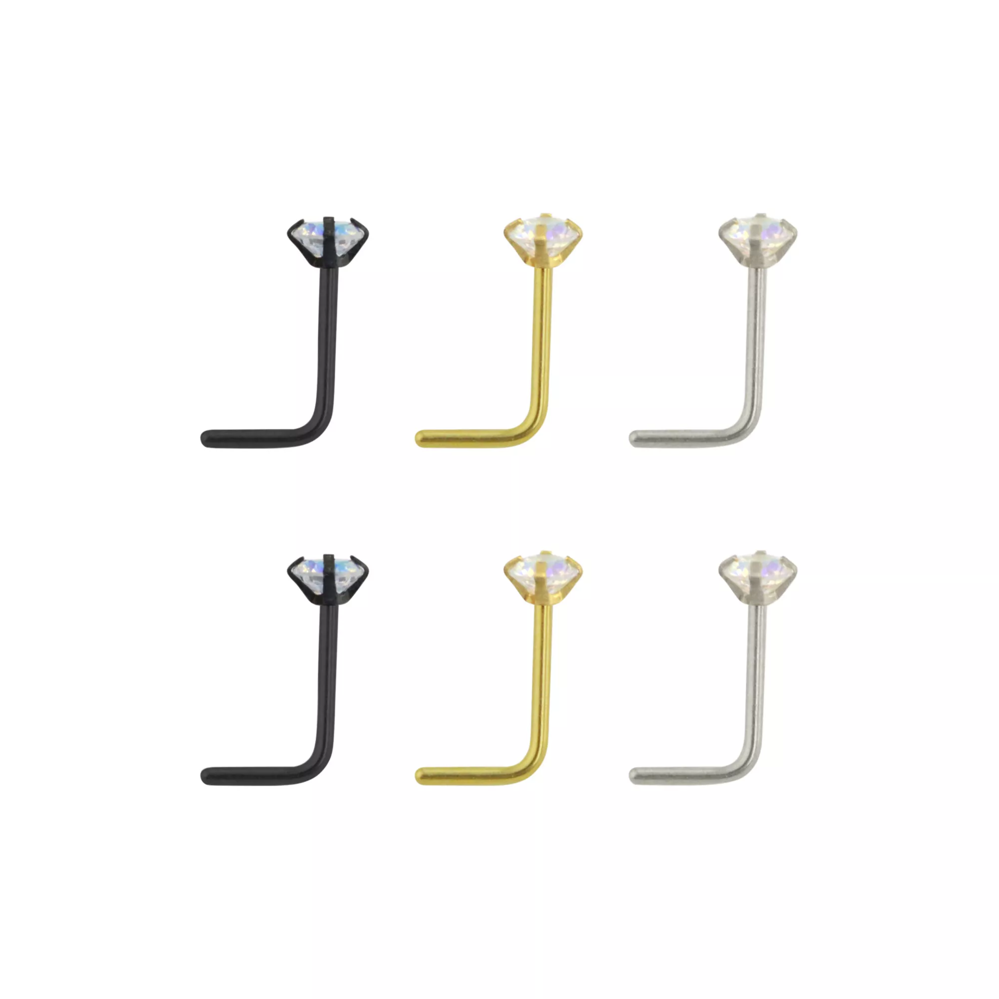 Multi-Pack Gem L-Bend Nose Rings - 6 Pack at Spencer's