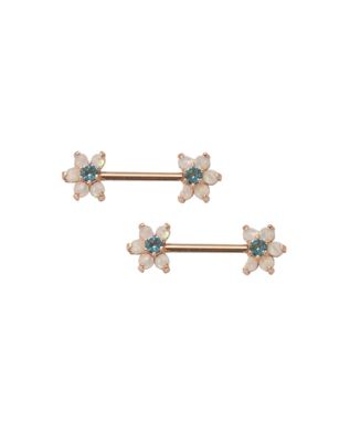 Opal-Effect Flower Nipple Rings - 14 Gauge - Spencer's