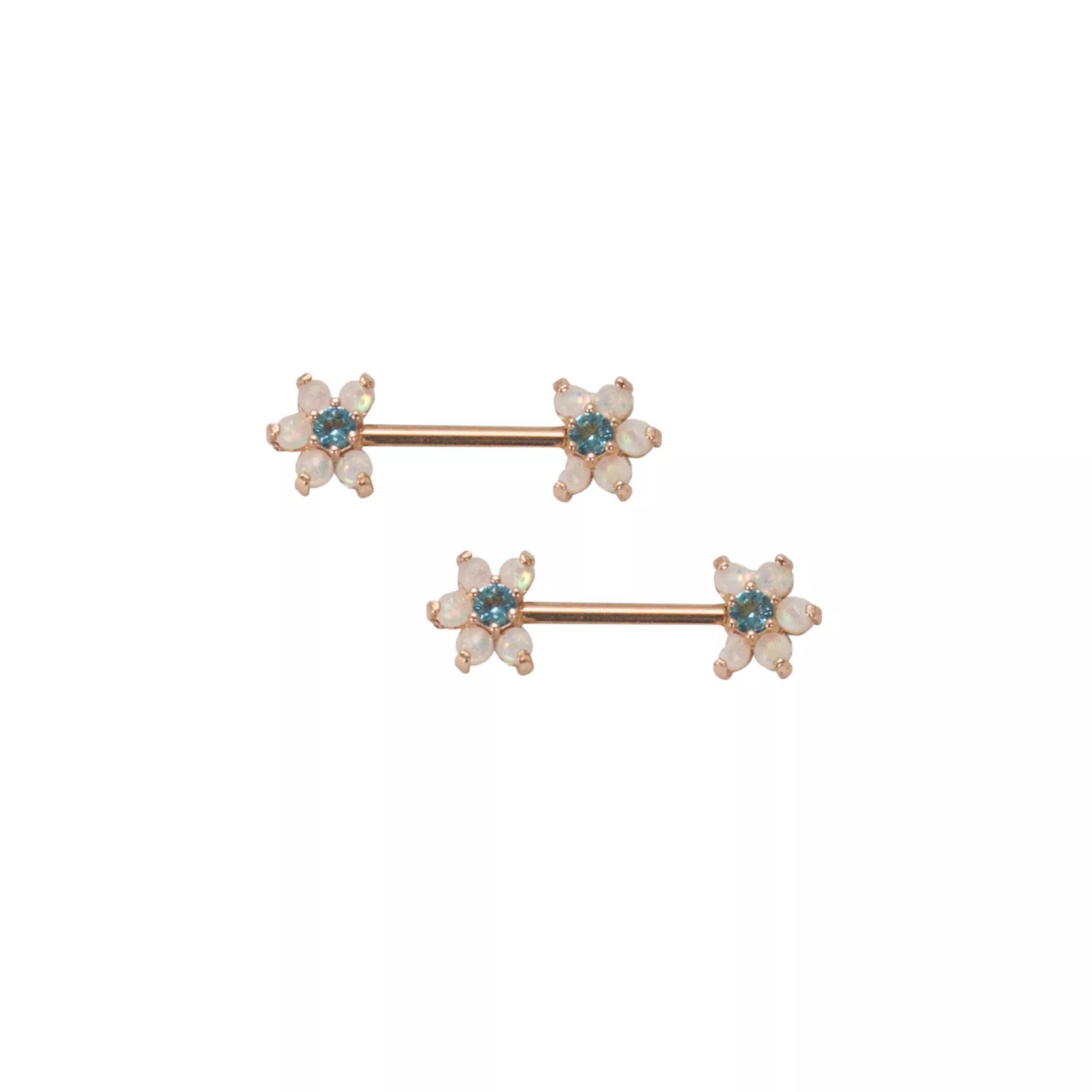 Opal-Effect Flower Nipple Rings - 14 Gauge at Spencer's
